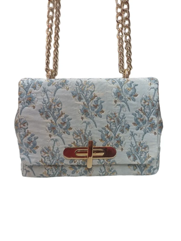 Bolso Venecia Tejido Flores Azul Y Oro Bolso Venecia Tejido Flores Azul Y Oro