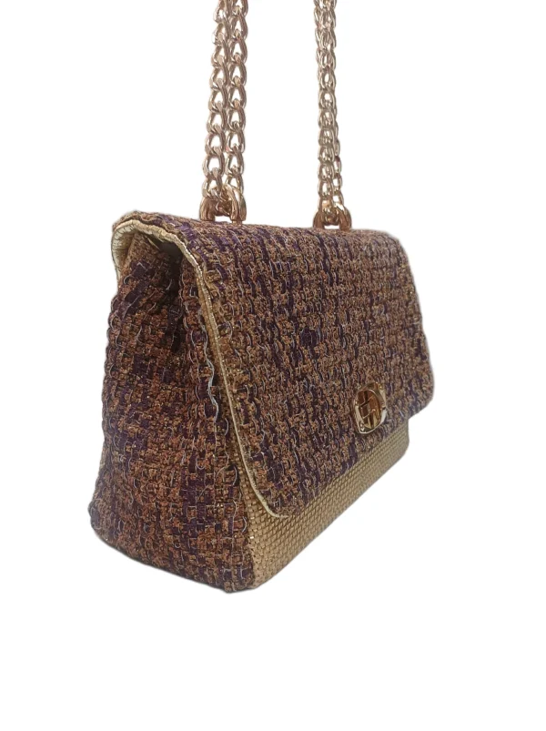 Bolso Venecia Trenzado Oro Y Morado 2